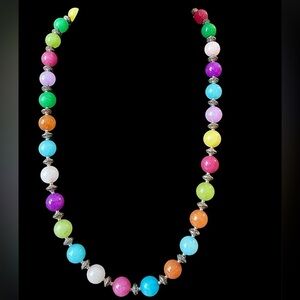 Vintage Rainbow Multi Gemstone Bead Necklace Jade Amethyst Rose Quartz +